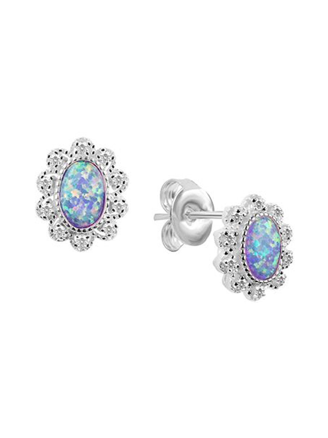 

Nistra Tranquil Beauty Sterling Silver Rhodium-Plated Opal Studded Stud Earrings