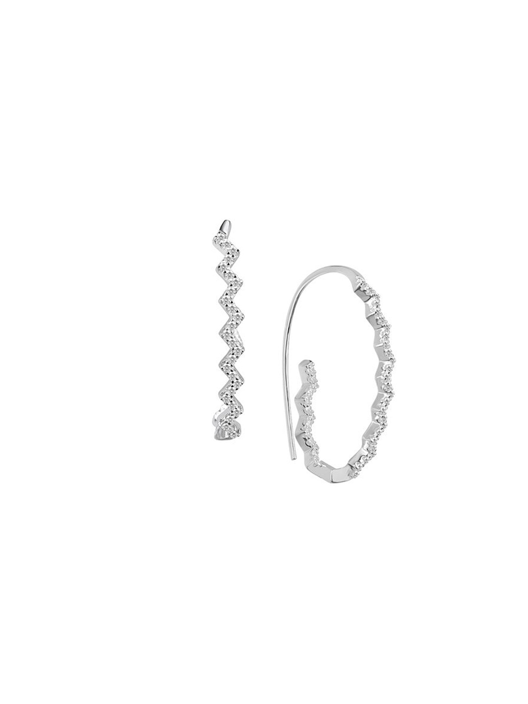 

Nistra Rhodium-Plated Oval Cubic Zirconia Half Hoop Earrings, Silver