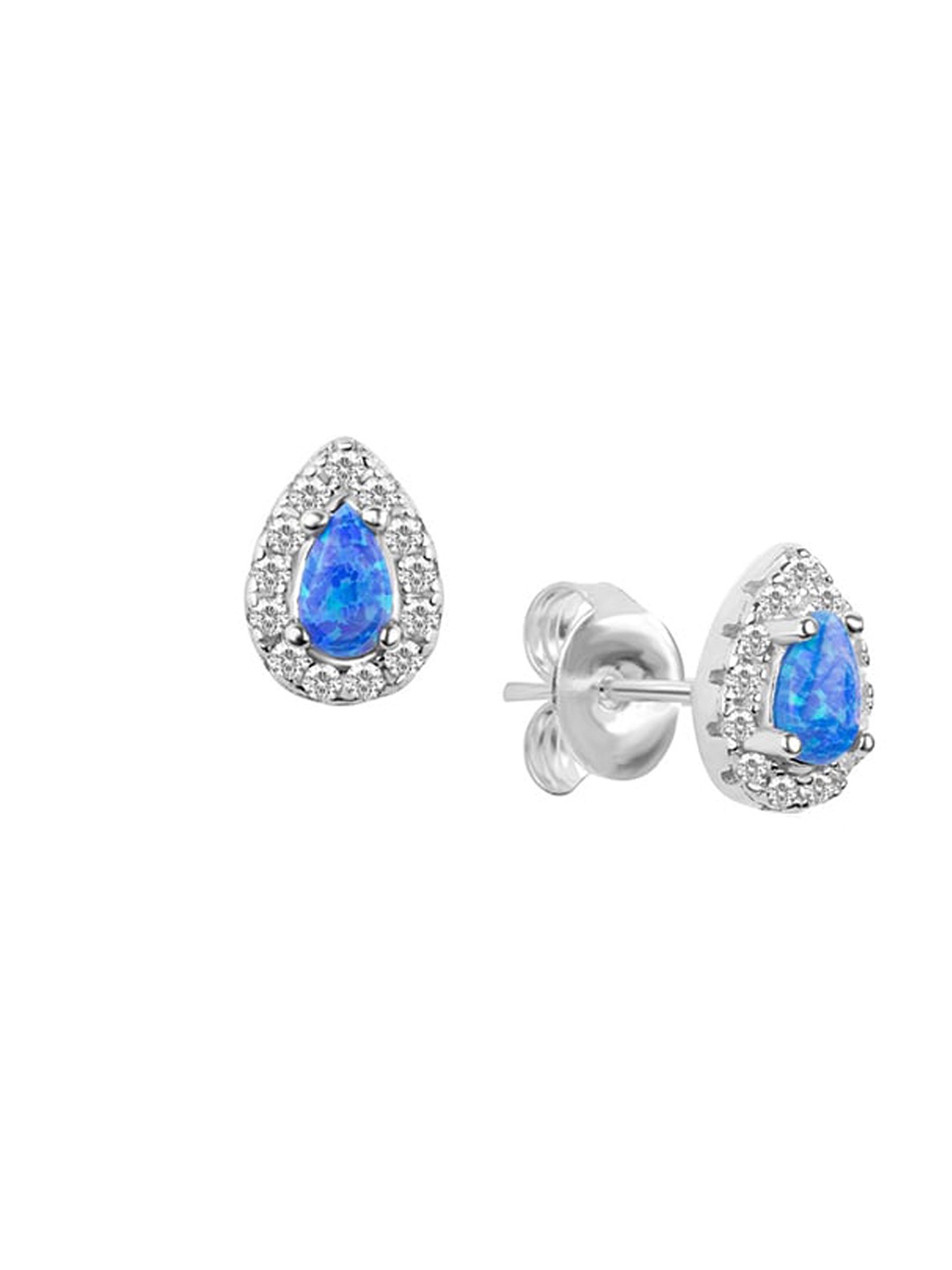 

Nistra Rhodium-Plated Opal Teardrop Shaped Stud Earrings, Silver