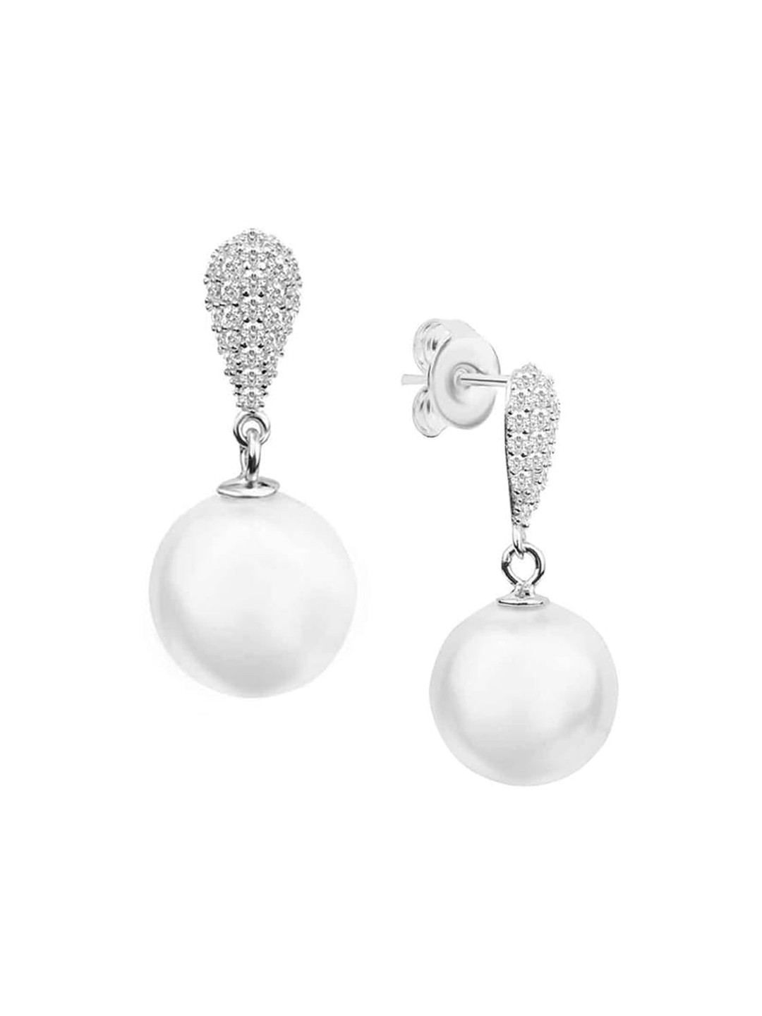 

Nistra Pop Sterling Silver Rhodium-Plated Pearls Beaded Drop Earrings