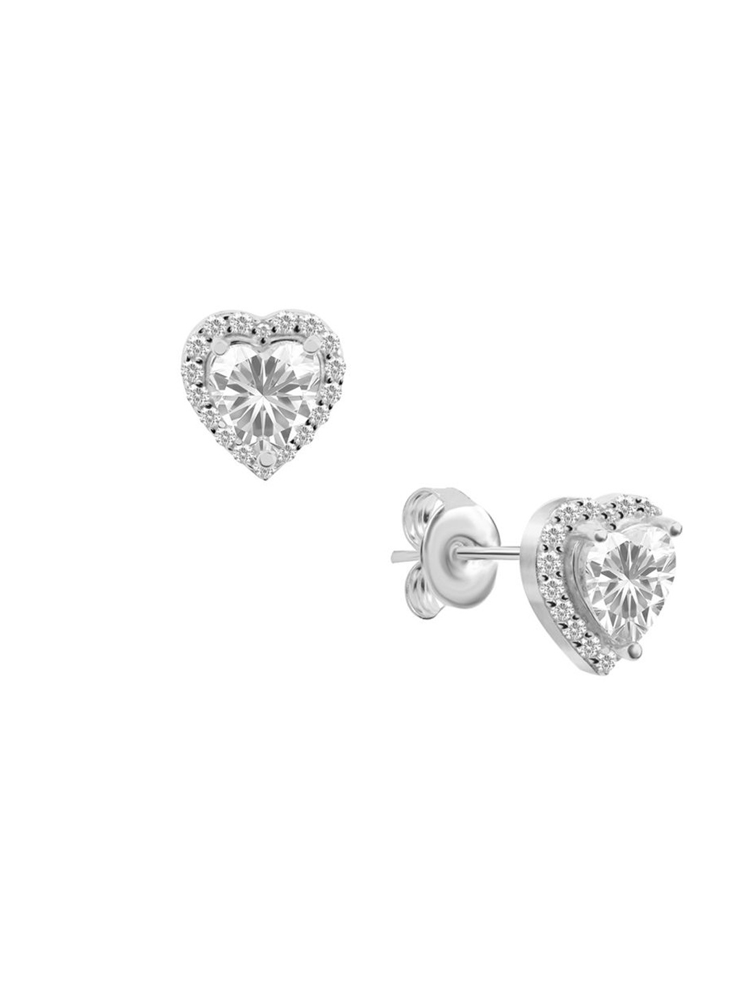 

Nistra Rhodium-Plated Sterling Silver Heart Shaped Studs Earrings
