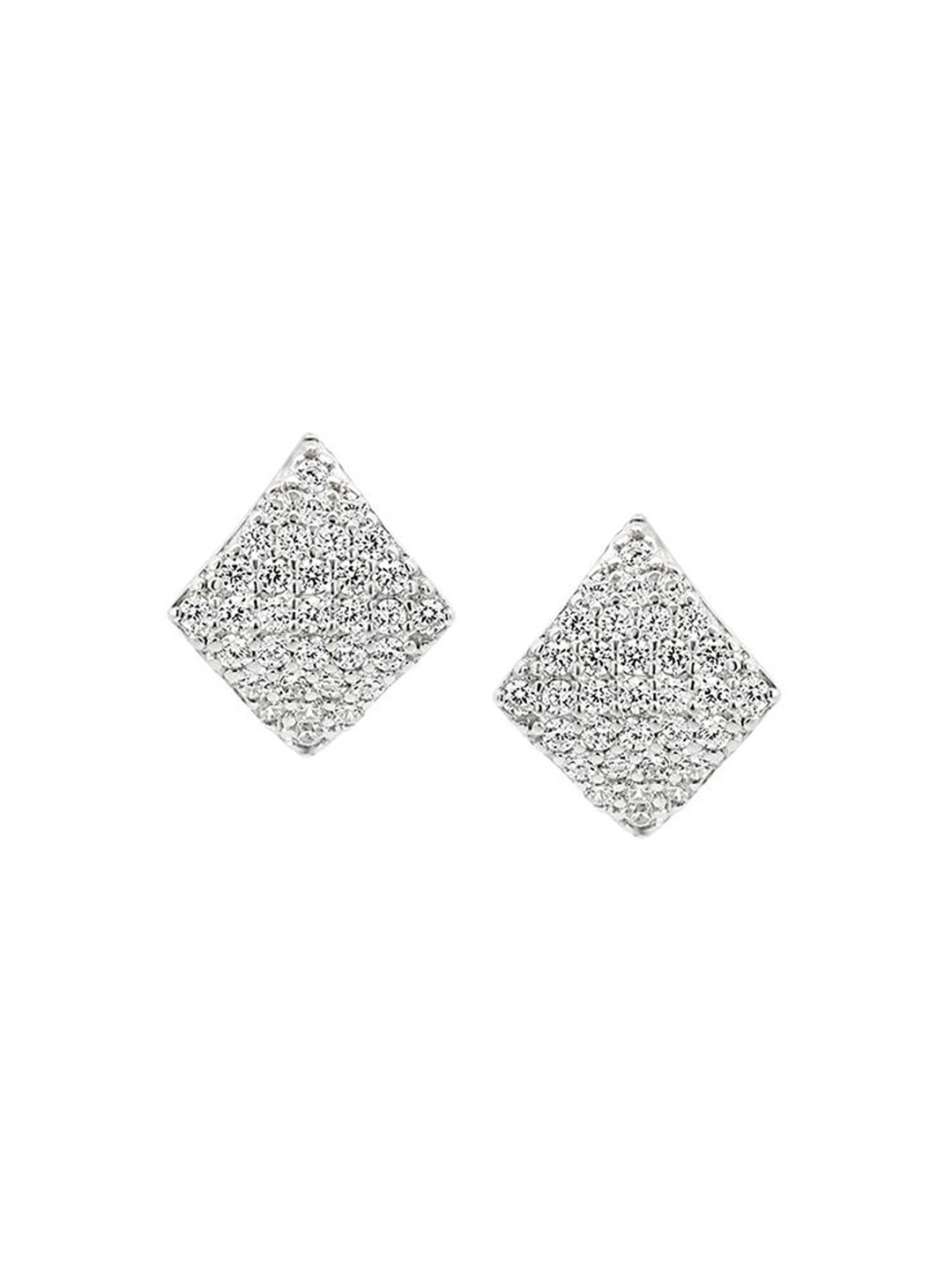 

Nistra Rhodium Plated Cubic Zirconia Square Stud Earrings, Silver