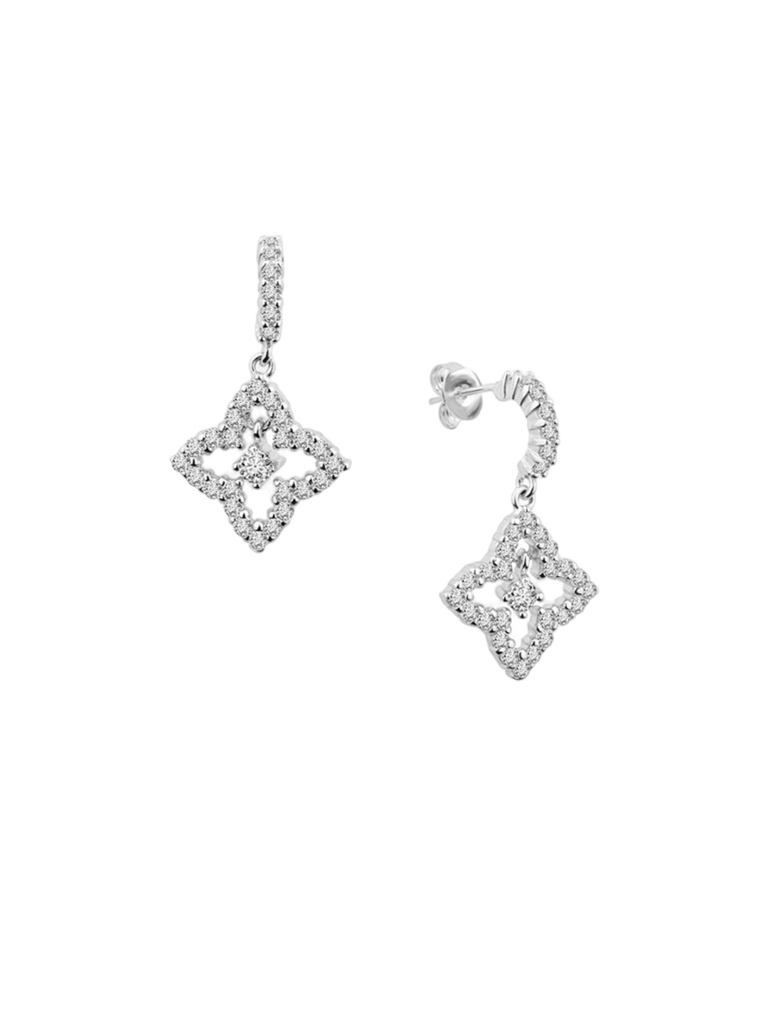 

Nistra Rhodium-Plated Floral Handcrafted Cubic Zirconia Studs Earrings, Silver