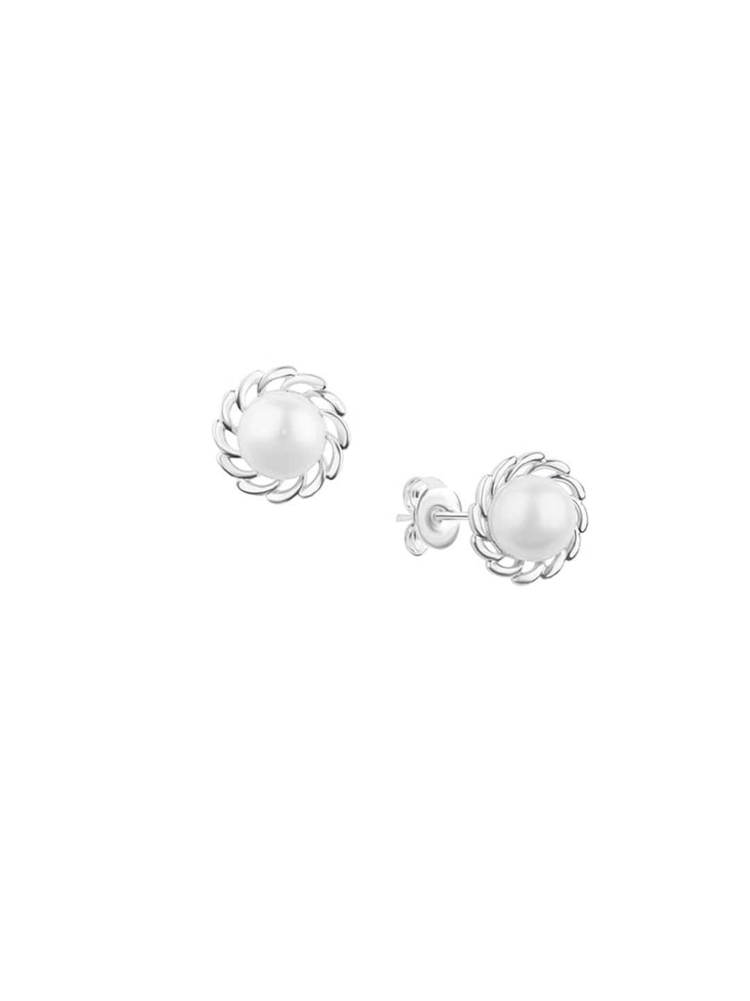 

Nistra Rhodium Plated Pearl Beaded Circular Stud Earrings, Silver