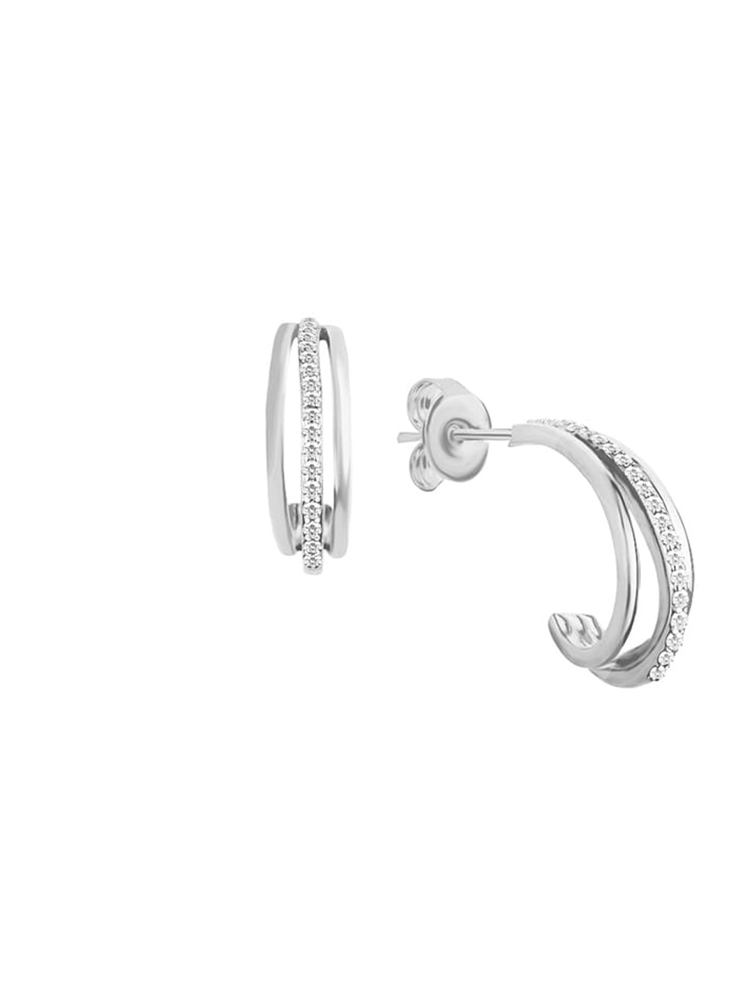 

Nistra Rhodium-Plated Circular Cubic Zirconia Studs Earrings, Silver