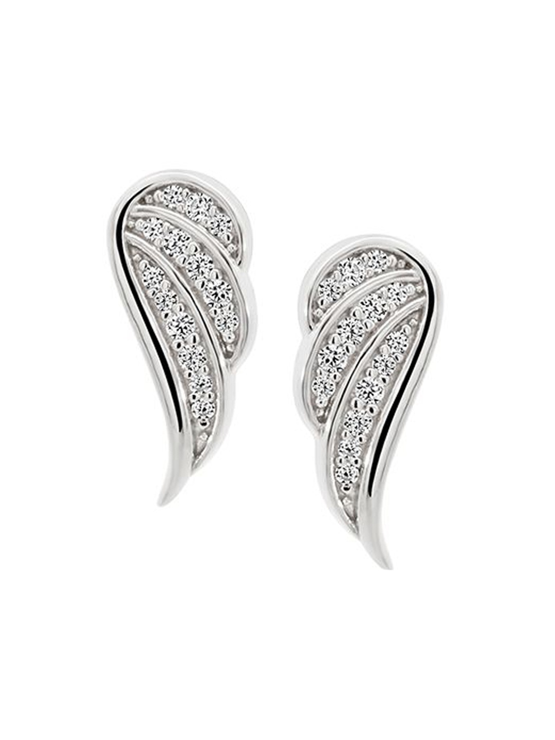 

Nistra Wings of Grace Sterling Silver Rhodium-Plated Cubic Zirconia Studded Stud Earrings