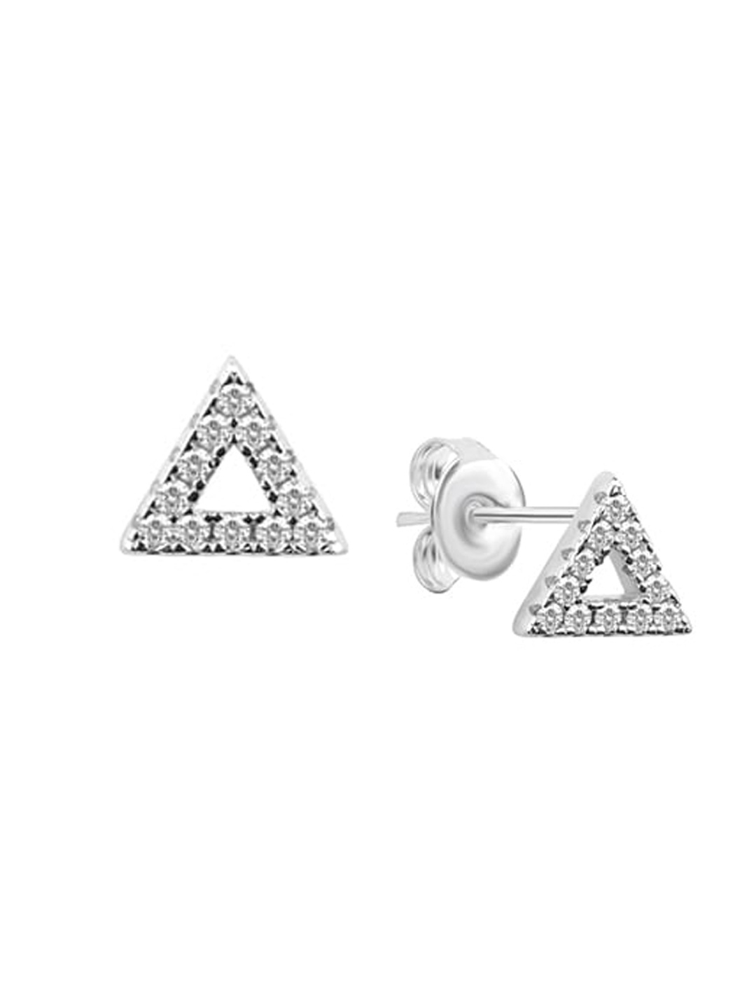 

Nistra Rhodium Plated Cubic Zirconia Triangular Stud Earrings, Silver