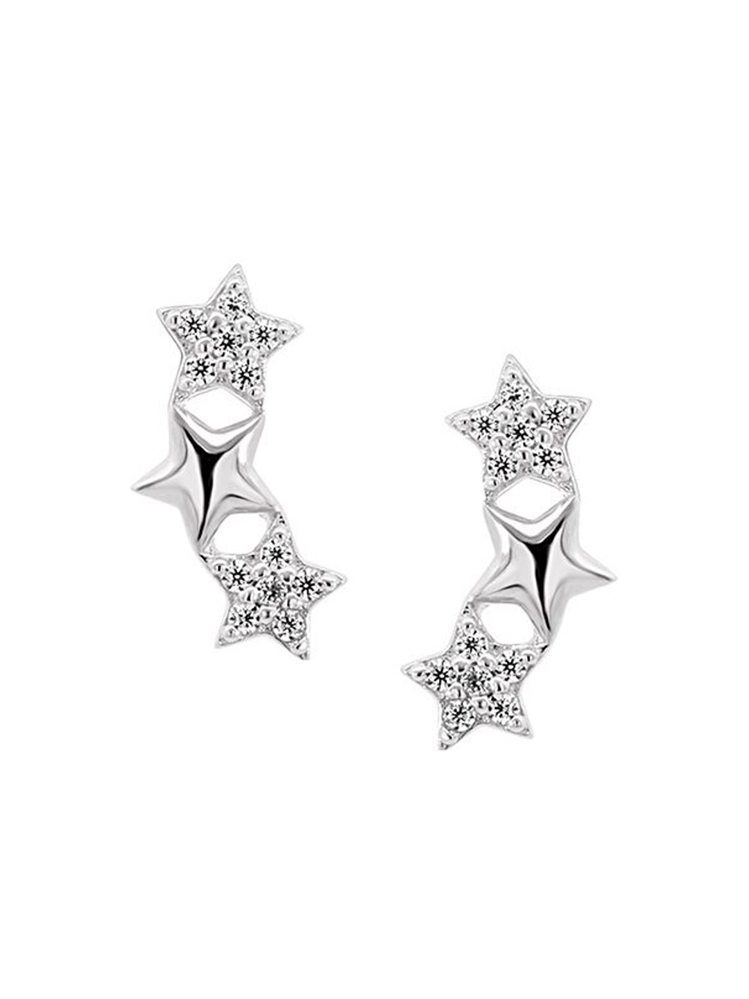 

Nistra Star Rhodium-Plated Cubic Zirconia Shaped Stud Earrings, Silver