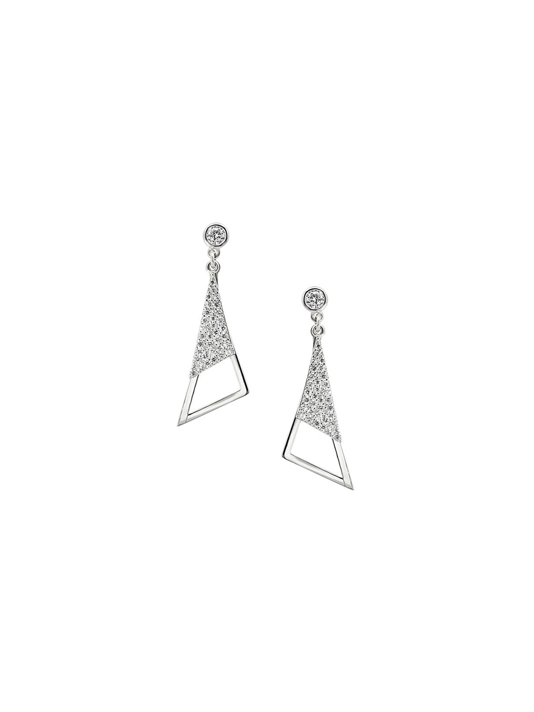 

Nistra Cubic Zirconia Rhodium Plated Sterling Silver Triangular Drop Earrings