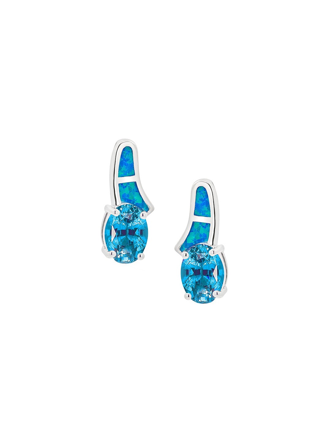 

Nistra Rhodium Plated Opal Contemporary Stud Earrings, Silver