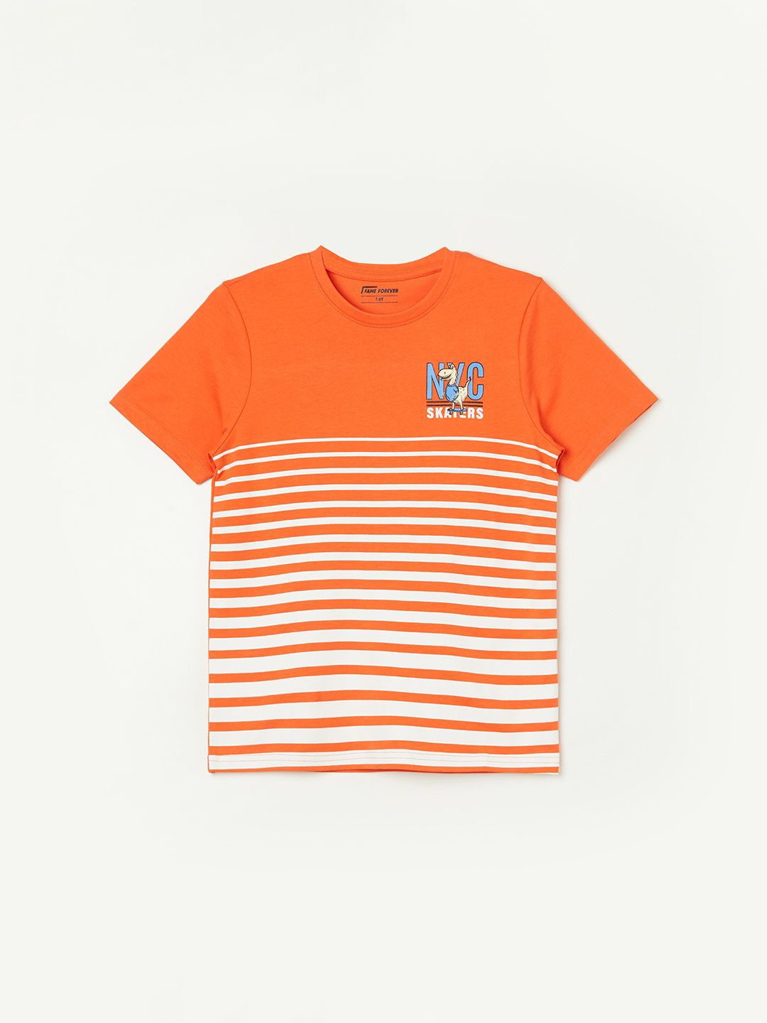 

Fame Forever by Lifestyle Boys Striped Round Neck T-shirt, Orange