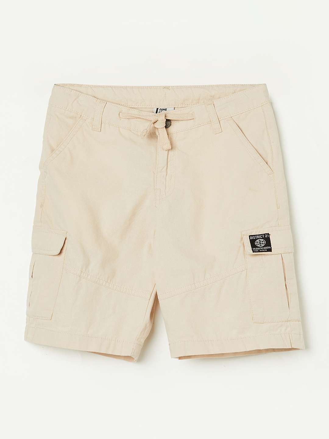 

Fame Forever by Lifestyle Boys Mid-Rise Knee Length Regular Fit Pure Cotton Cargo Shorts, Beige