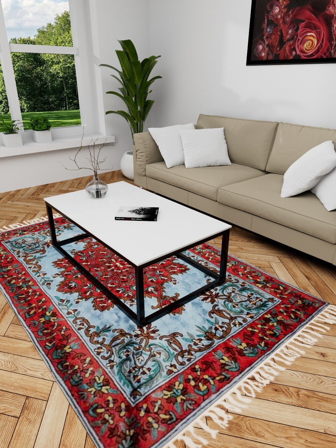 

Exotic India Red Ethnic Motifs Printed Carpets