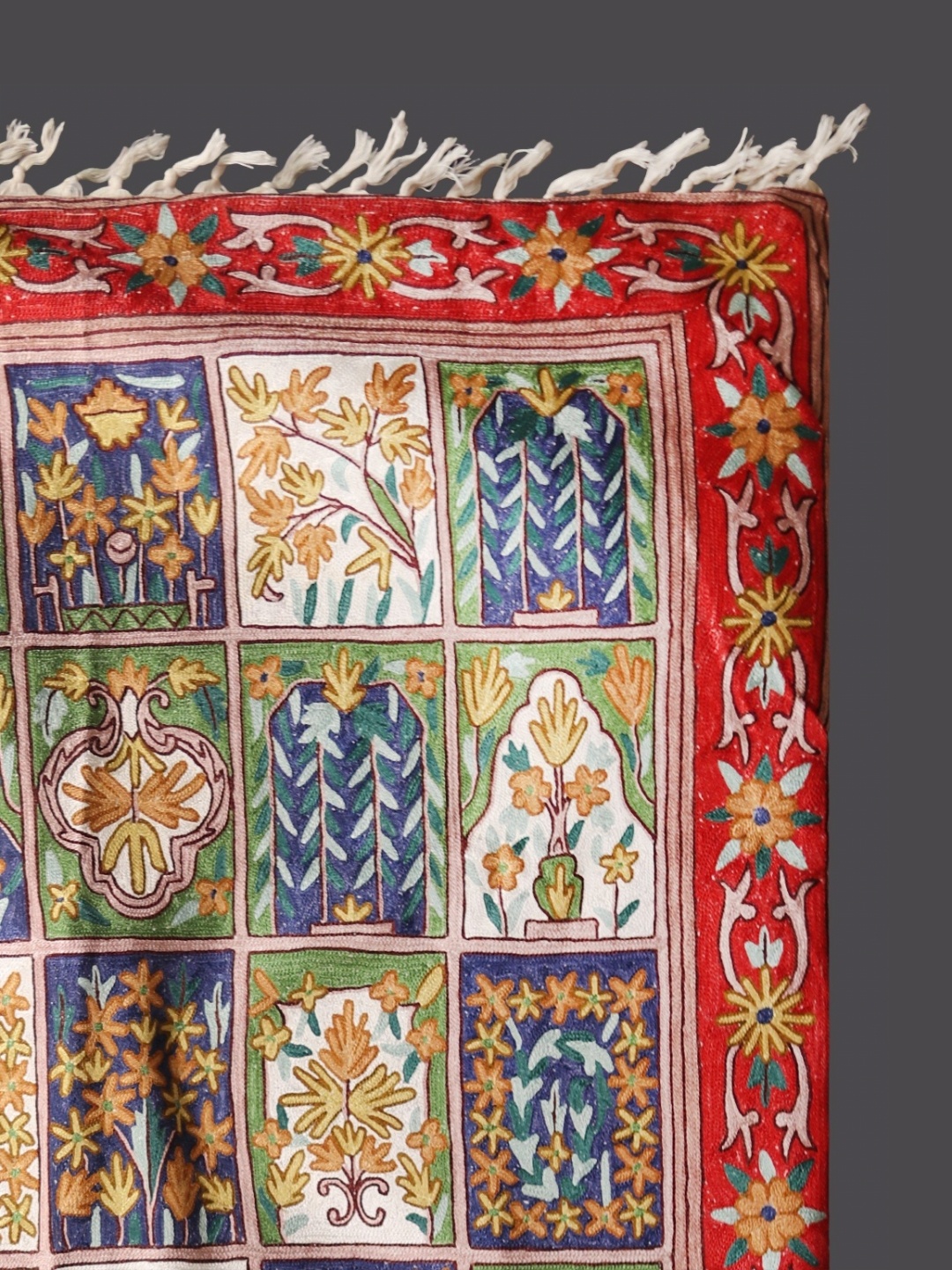 

Exotic India Red Floral Woollen Carpet