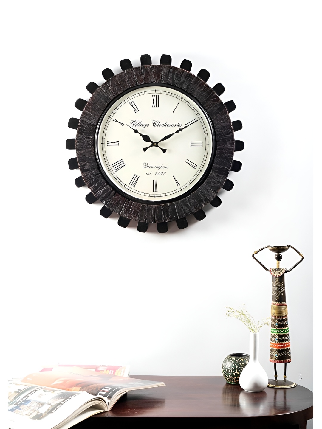 

vedas C-Vedika Heritage Black Textured Wooden Wall Clock With Dial