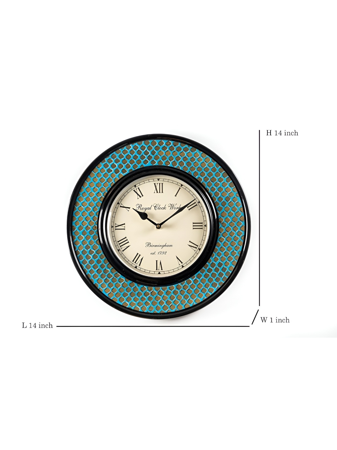 

vedas Blue Wooden Round Analogue Wall Clock, Metallic