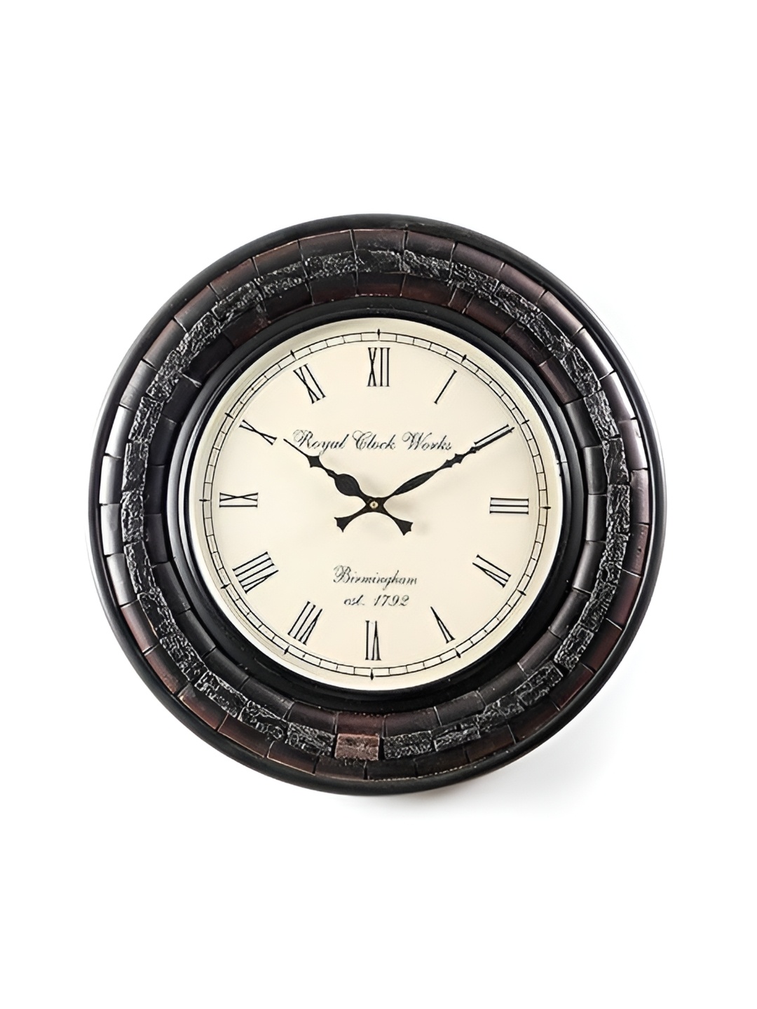 

vedas Black & Cream Textured Wooden Round Analogue Wall Clock