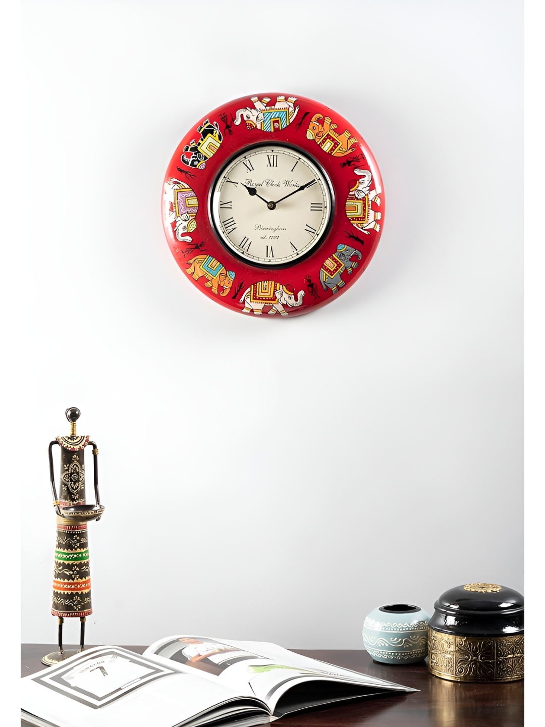 

vedas C-Royal Printed Wood Wall Clock, Red