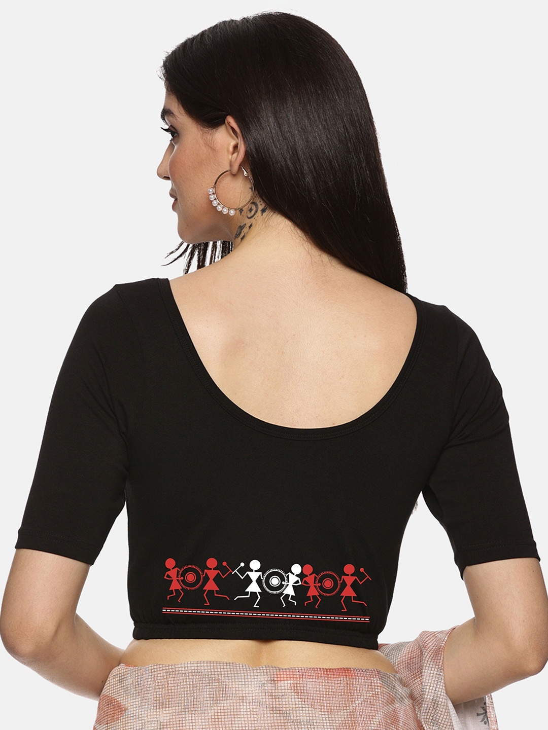 

NOT YET by us Printed Stretchable Saree Blouse, Black
