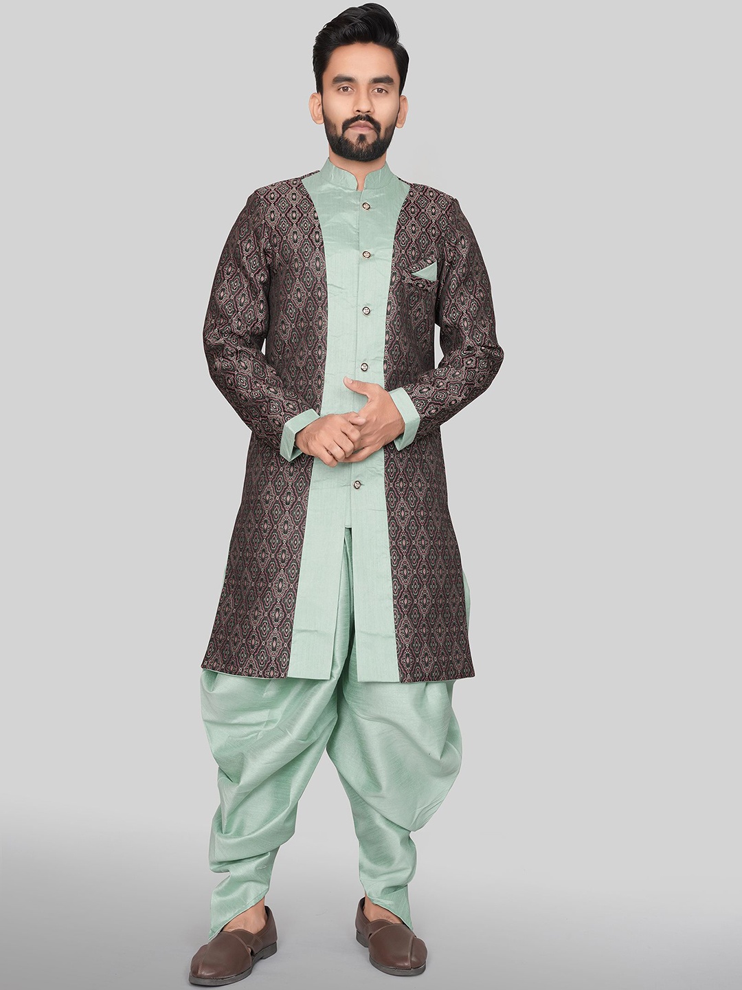 

amzira Printed Cotton Sherwani Set, Grey