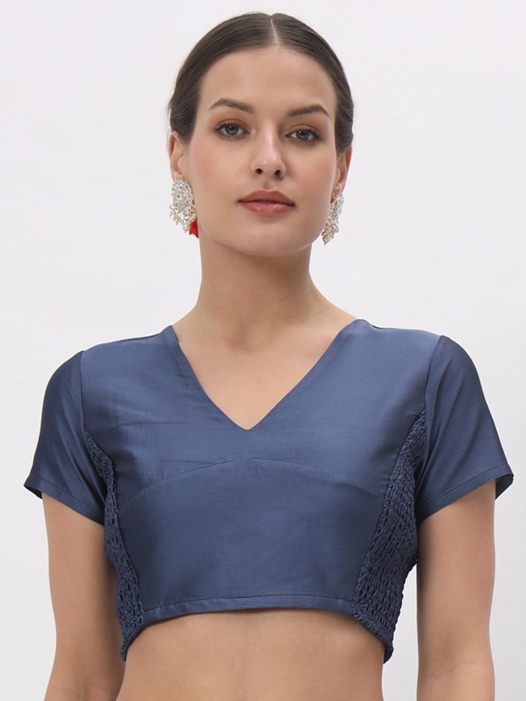 

studio rasa Solid V-Neck Smocked Crop Top, Grey