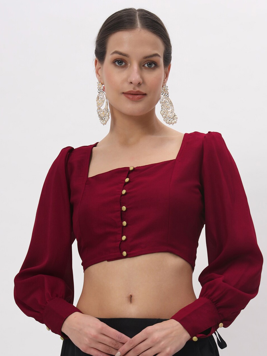 

studio rasa Solid Square Neck Crop Top, Maroon