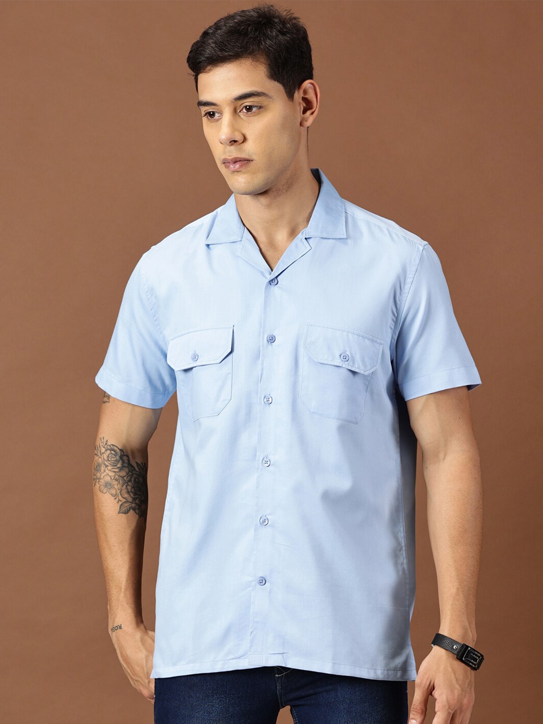 

INVICTUS Original Slim Fit Cuban Collar Casual Shirt, Blue