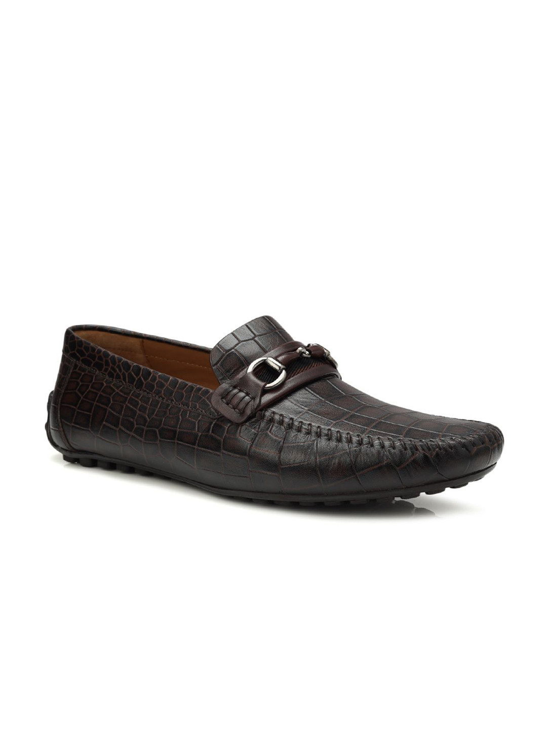 

ROSSO BRUNELLO Men Woven Design Leather Slip-On Loafers, Coffee brown
