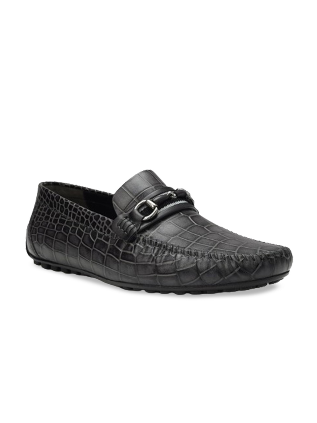 

ROSSO BRUNELLO Men Woven Design Leather Loafers, Grey