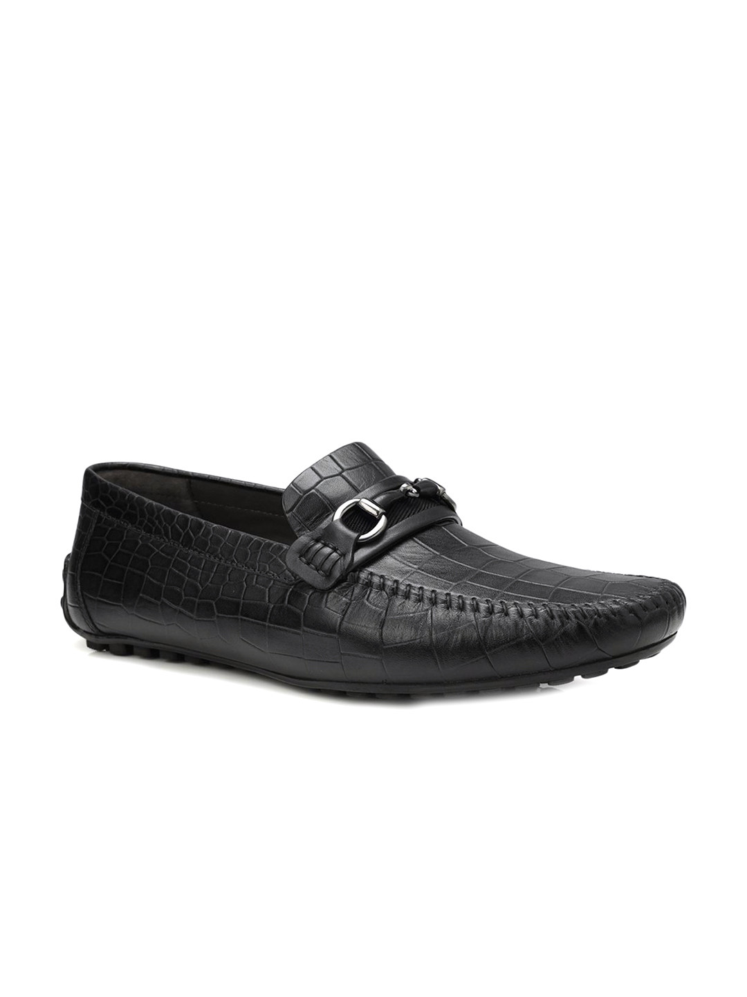 

ROSSO BRUNELLO Men Woven Design Leather Loafers, Black