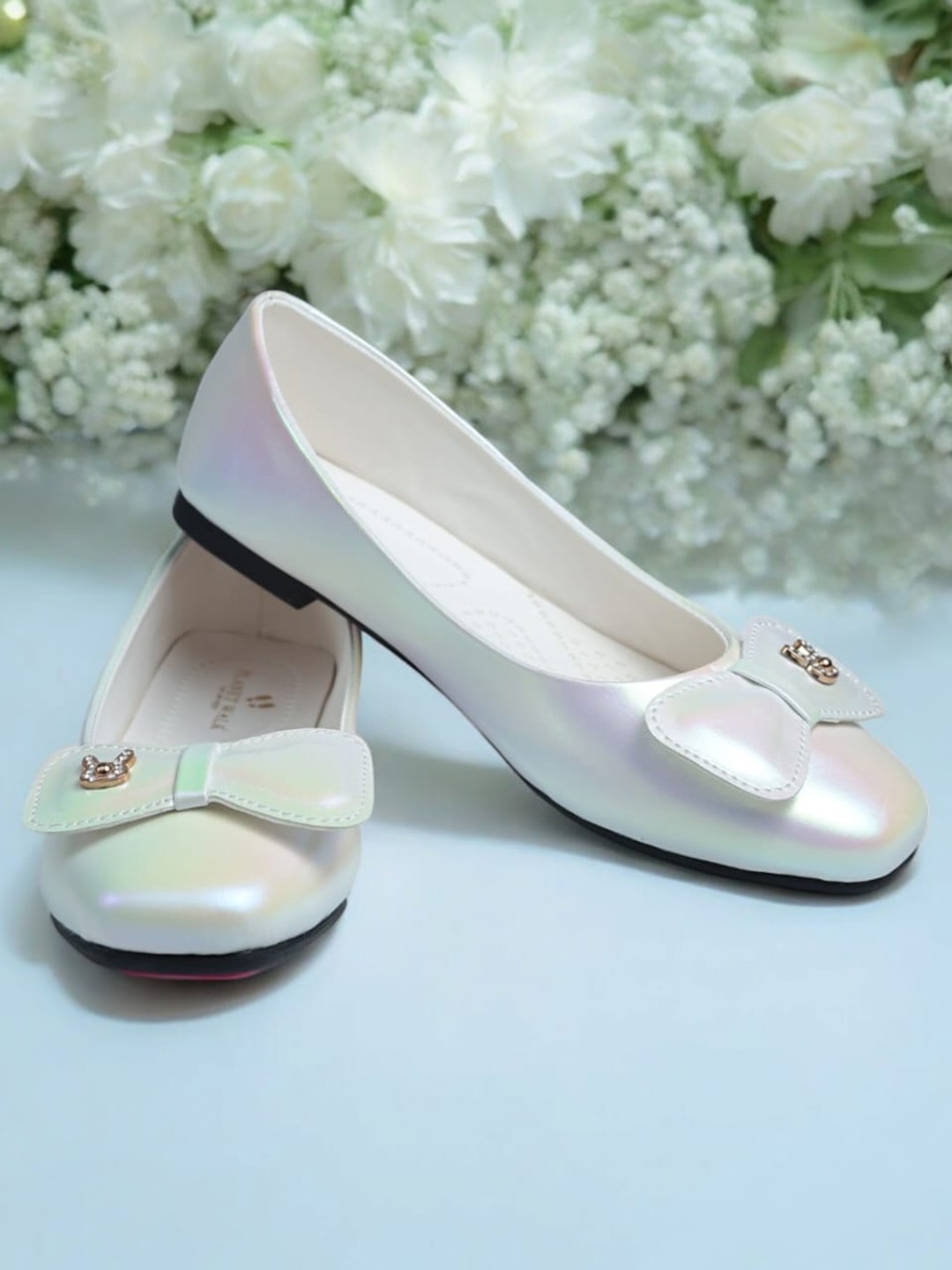 

PLANET WALK Women Solid Ballerinas Square Toe With Bows Flats, White