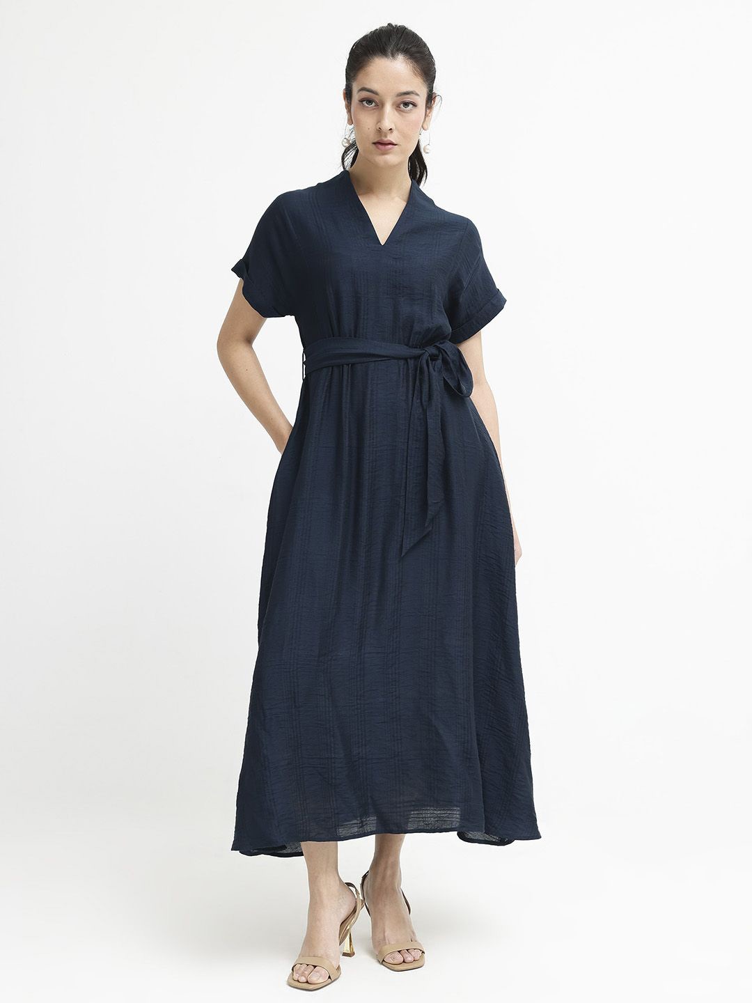 

RAREISM Women V-Neck Wrap Dress, Navy blue