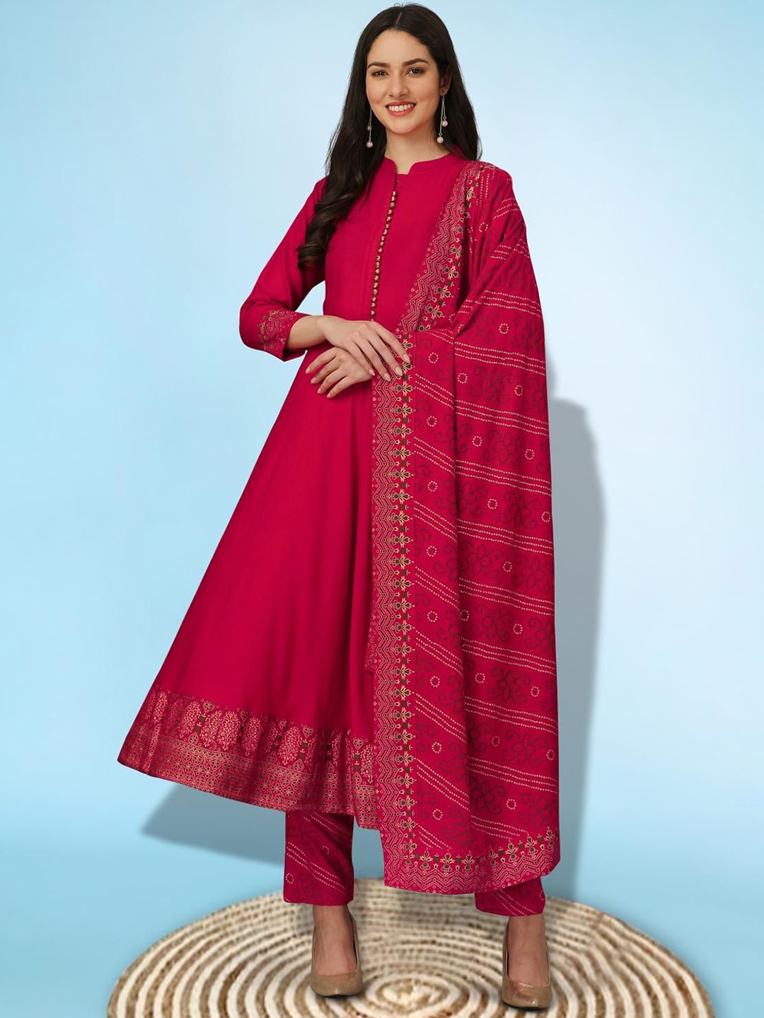 

Trendmalls Women Regular Kurta with Trousers & With Dupatta, Pink