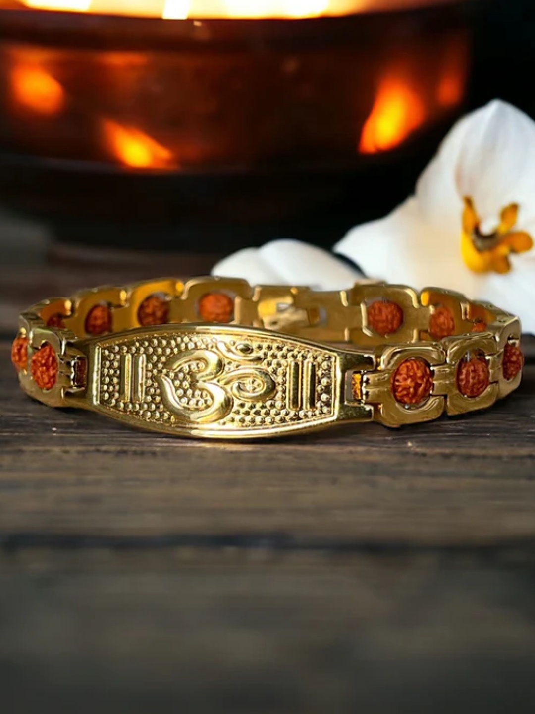 

Japam Gold Plated Om Grid Rudraksha Bracelet