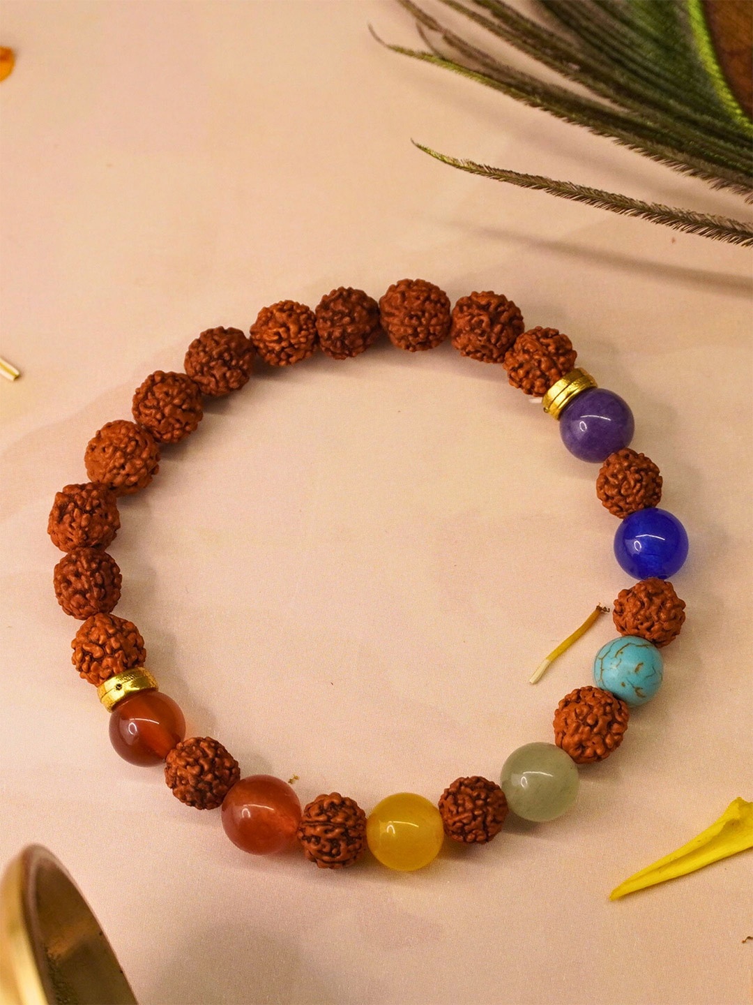 

Japam 7 Chakra x Rudraksha Bands - Free Size Bracelet - Stabilty, Gold