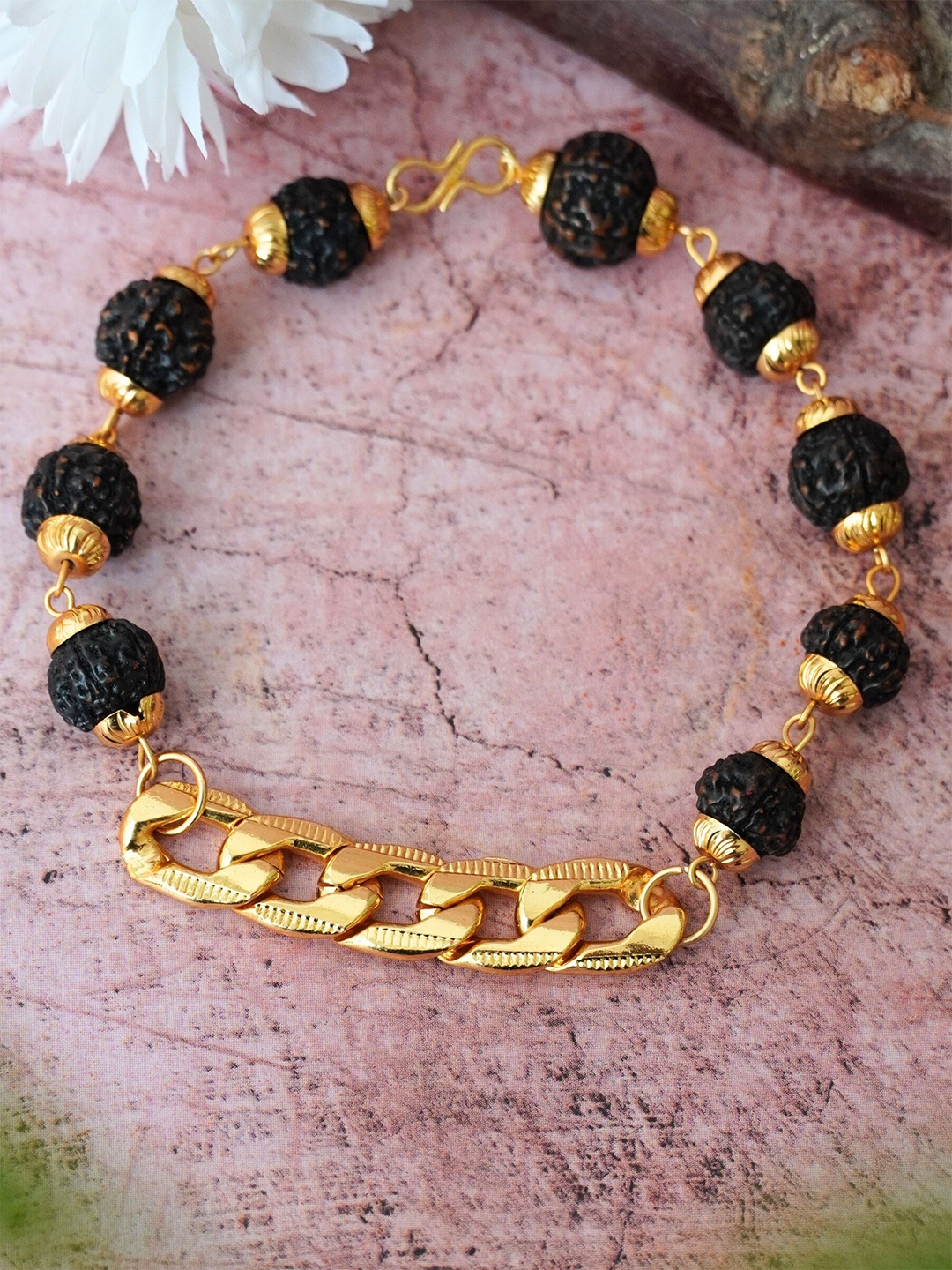 

Japam Gold Plated Black Links Rudraksha Bracelet