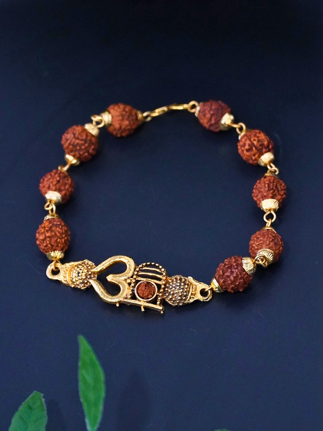 

Japam Men Gold Plated Om Rudraksha Bracelet