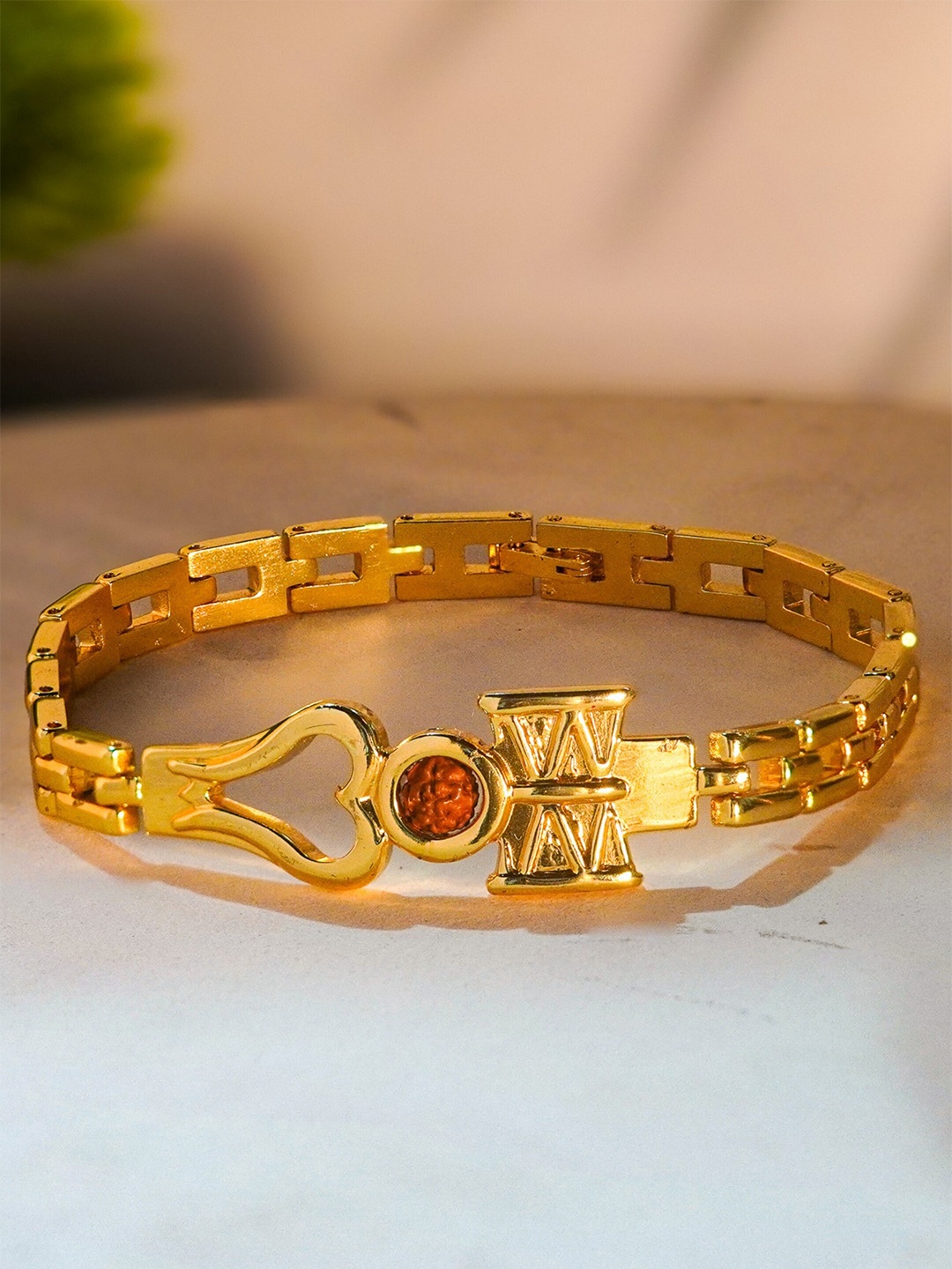 

Japam Gold Plated Om Damroo Rudraksha Bracelet