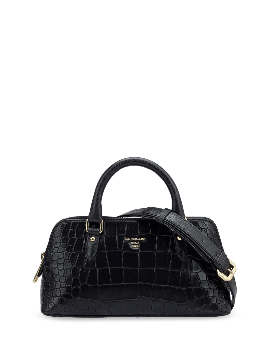 

Da Milano Women's Animal Textured Leather Structured Handheld Bag, Black