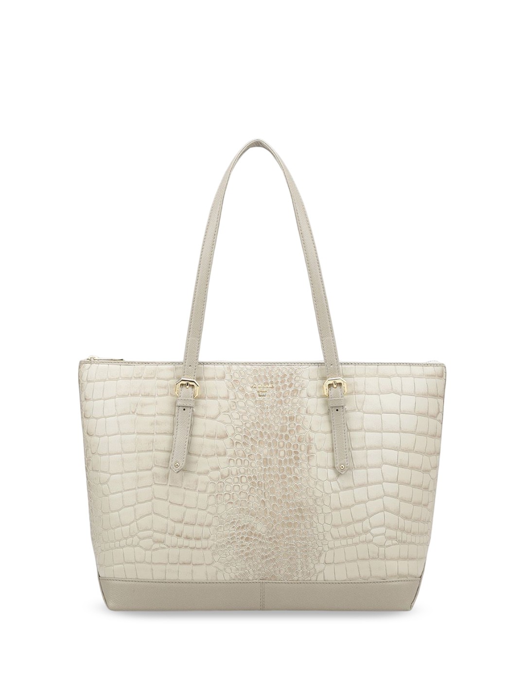 

Da Milano Animal Textured Leather Oversized Structured Shoulder Bag, White