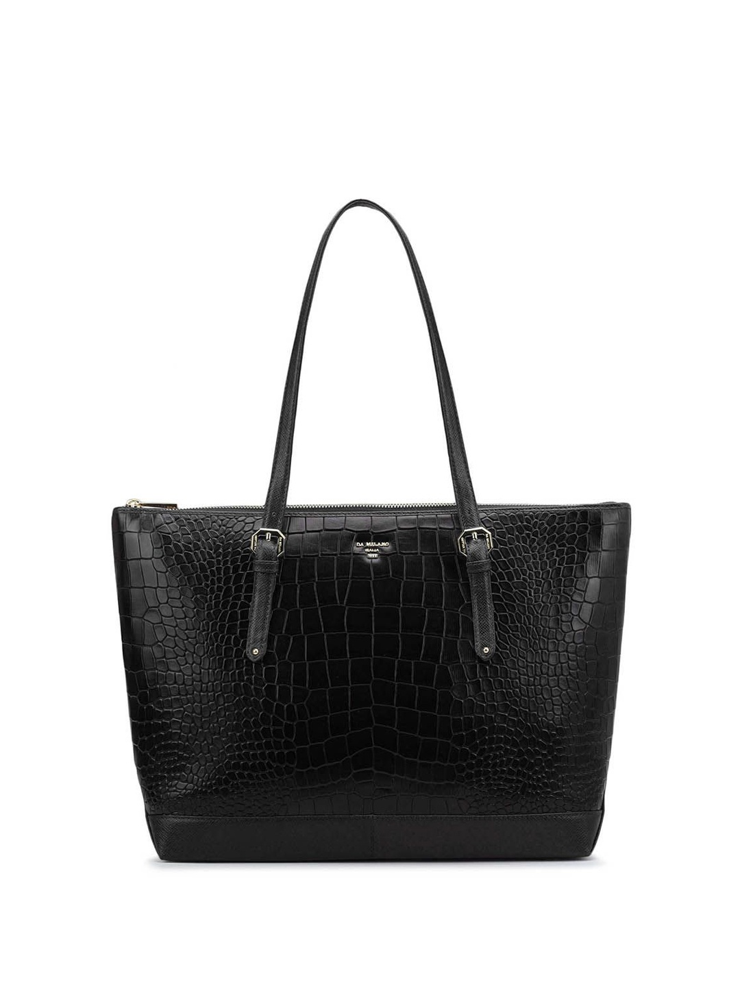 

Da Milano Women Animal Textured Leather Oversized Structured Tote Bag, Black