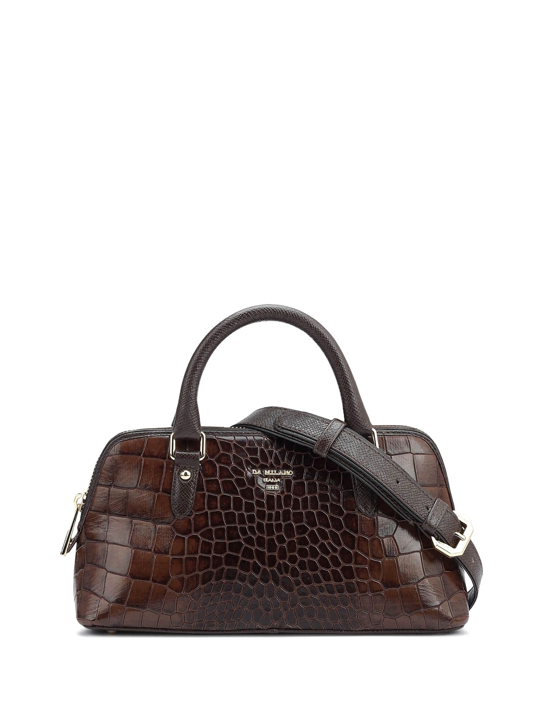 

Da Milano Textured Leather Structured Satchel, Brown