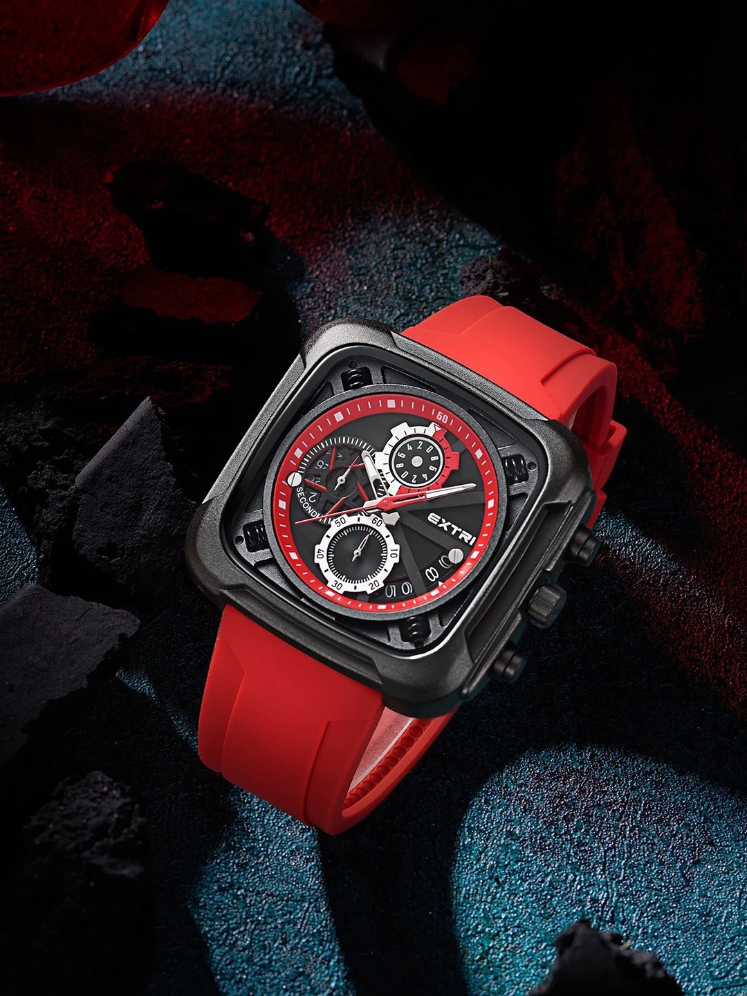 

EXTRI Men Patterned Dial & Straps Analogue and Digital Chronograph Automatic Watch X6057-F, Red