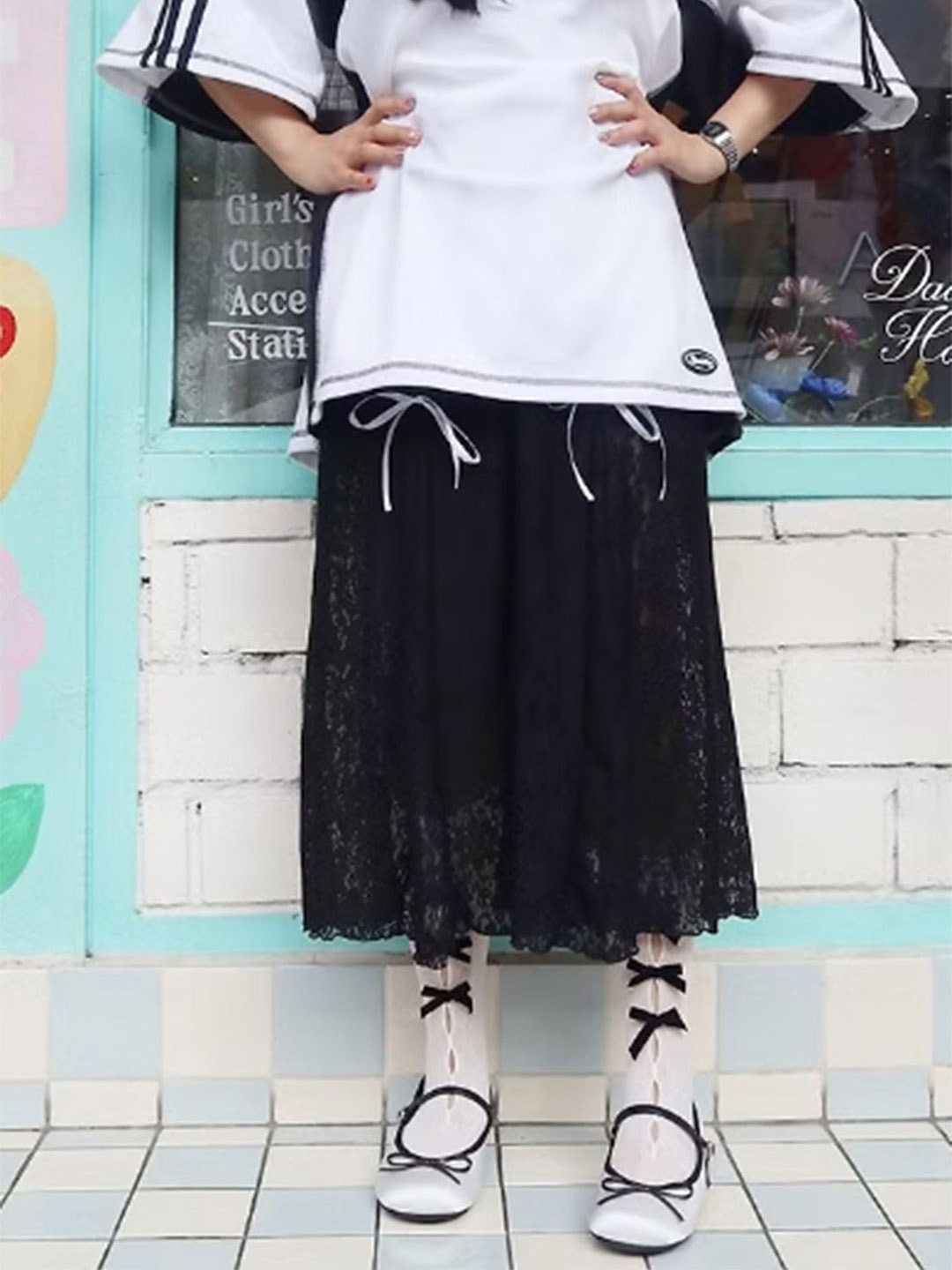 

LULU & SKY Self Design Lace A-line Midi Skirt, Black
