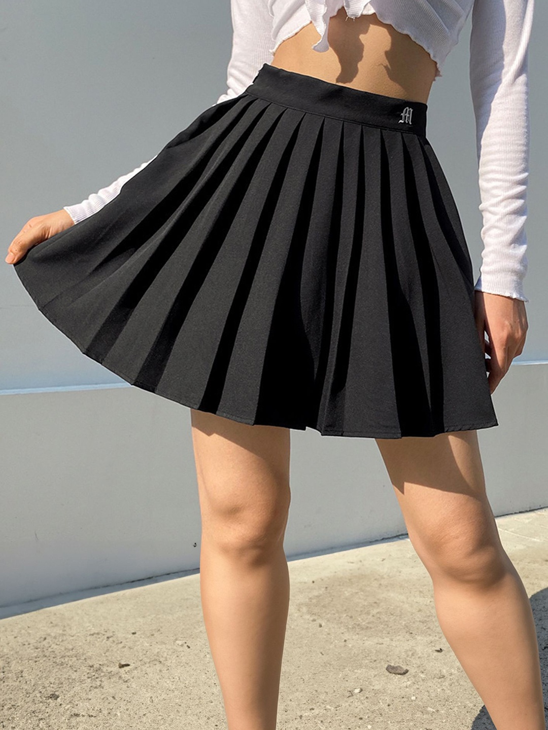 

LULU & SKY Knife Pleated Skater Flared Mini Skirt, Black