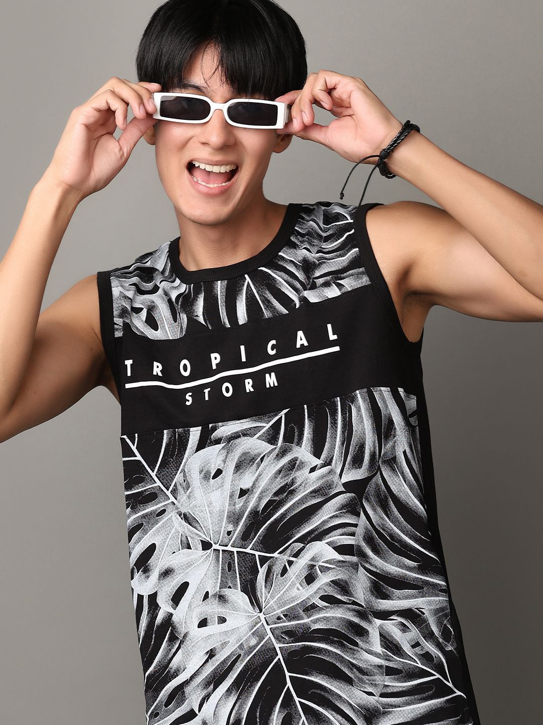 

V-Mart Men Printed Round Neck Sleeveless T-shirt, Black