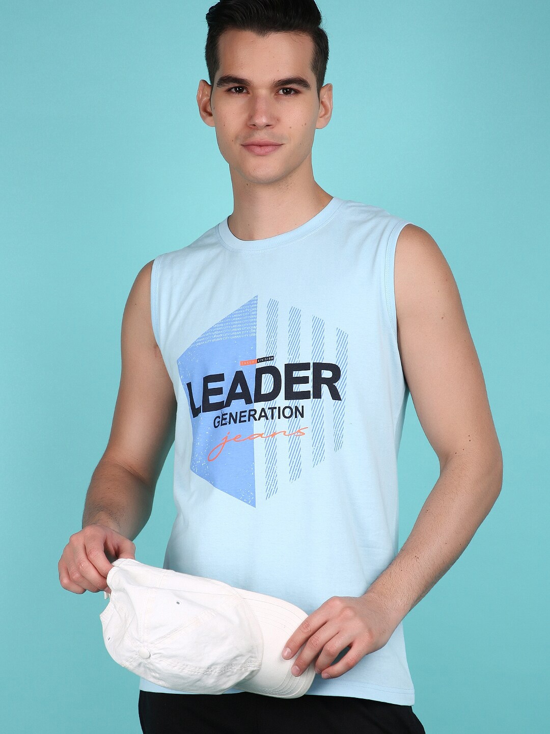 

V-Mart Men Typography Printed Round Neck Sleeveless Cotton T-shirt, Blue