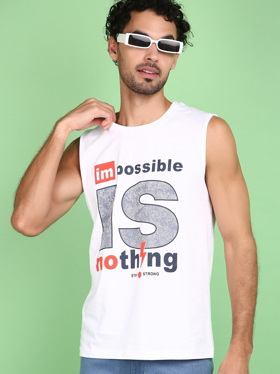 

V-Mart Men Typography Printed Sleeveless T-shirt, White