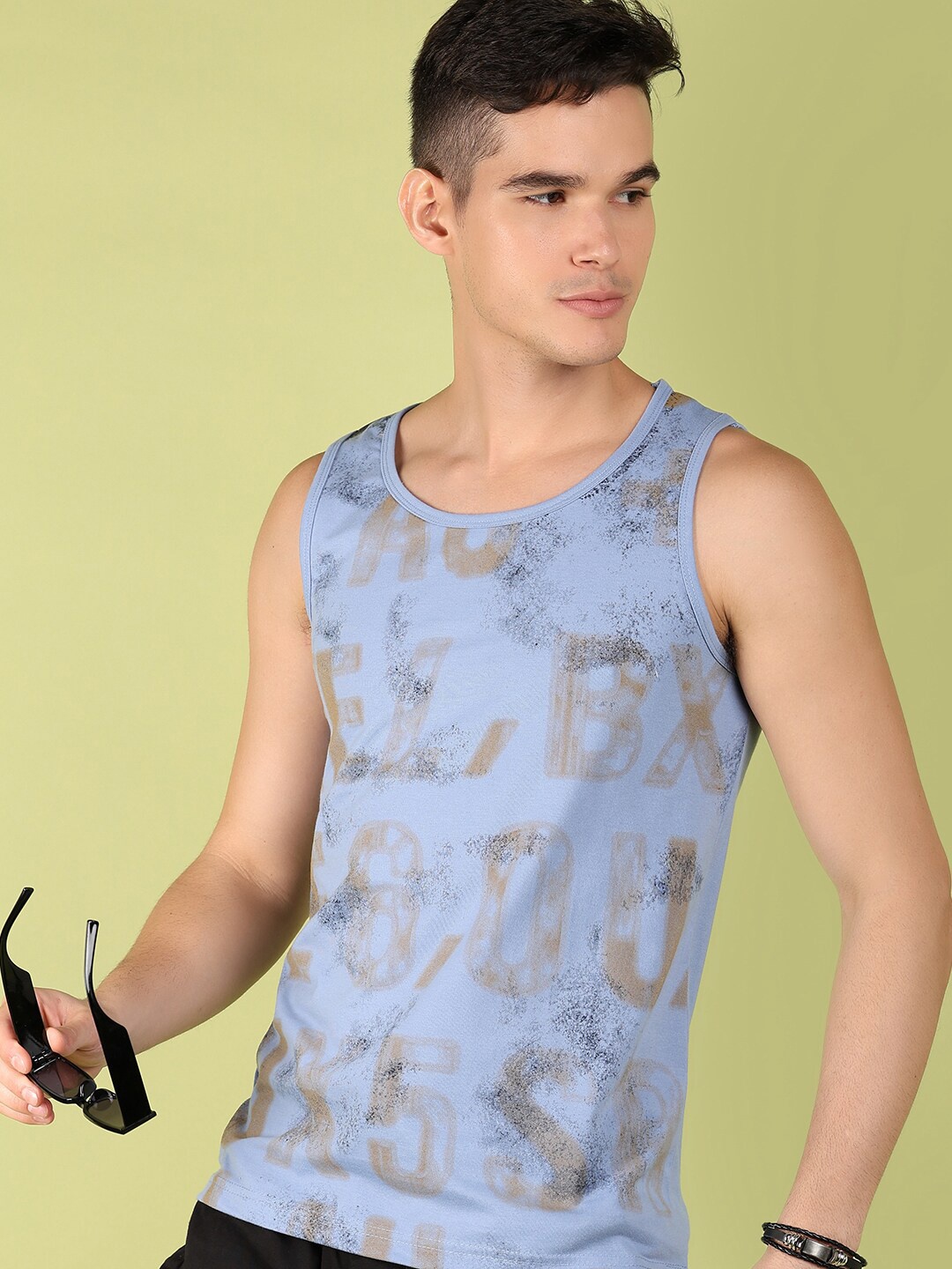 

V-Mart Men Abstract Typography Printed Sleeveless T-shirt, Blue