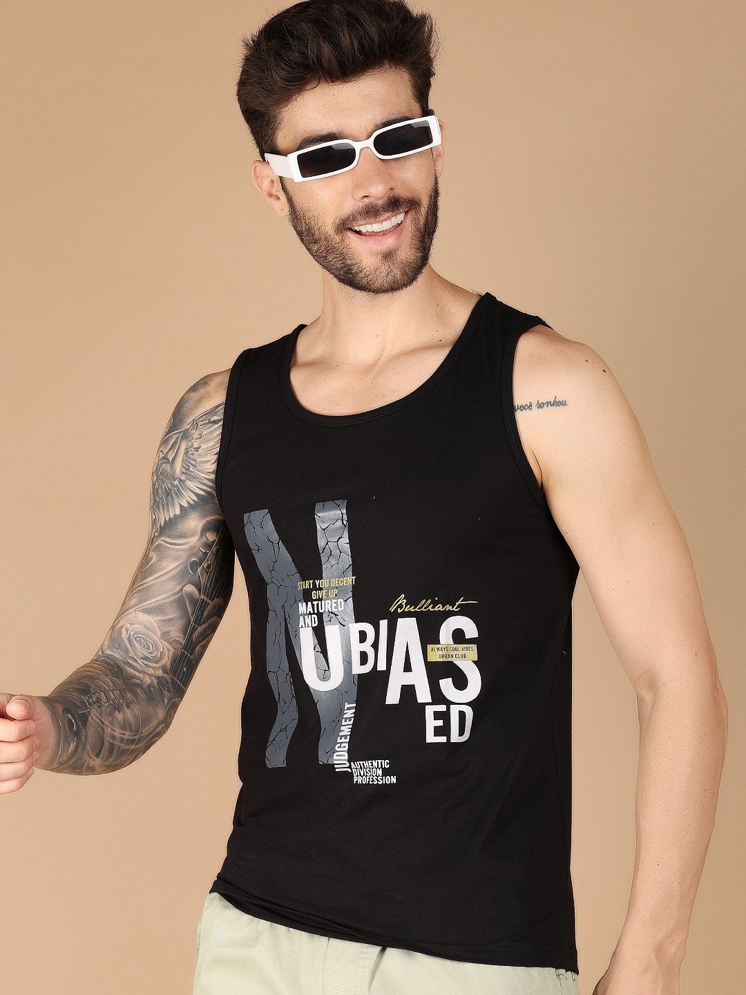 

V-Mart Men Typography Printed Sleeveless T-shirt, Black